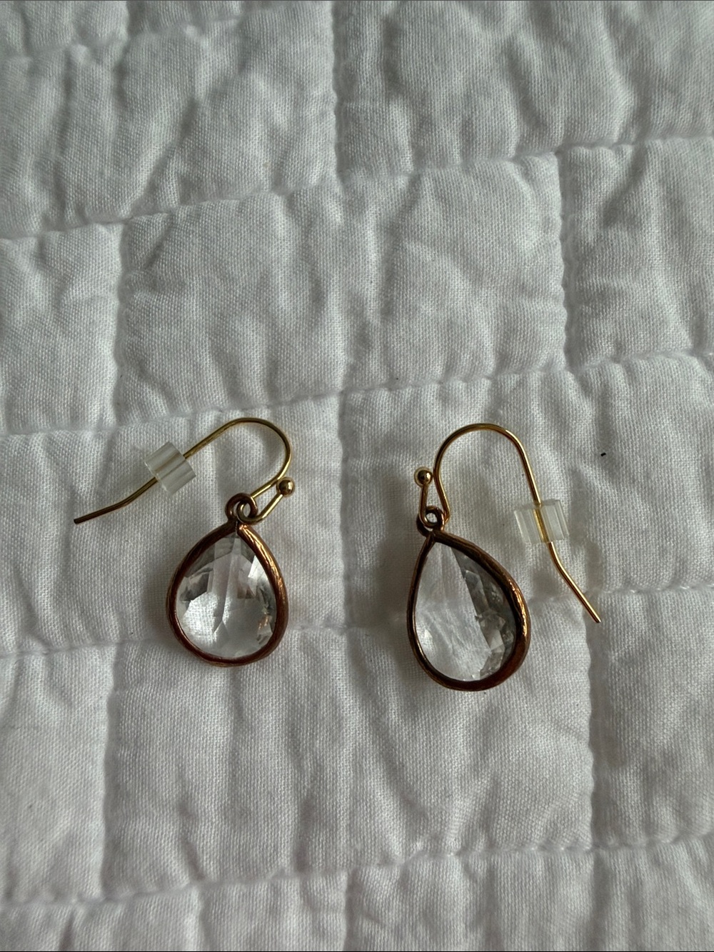 Gold Teardrop Crystal Dangle Earrings - Clear